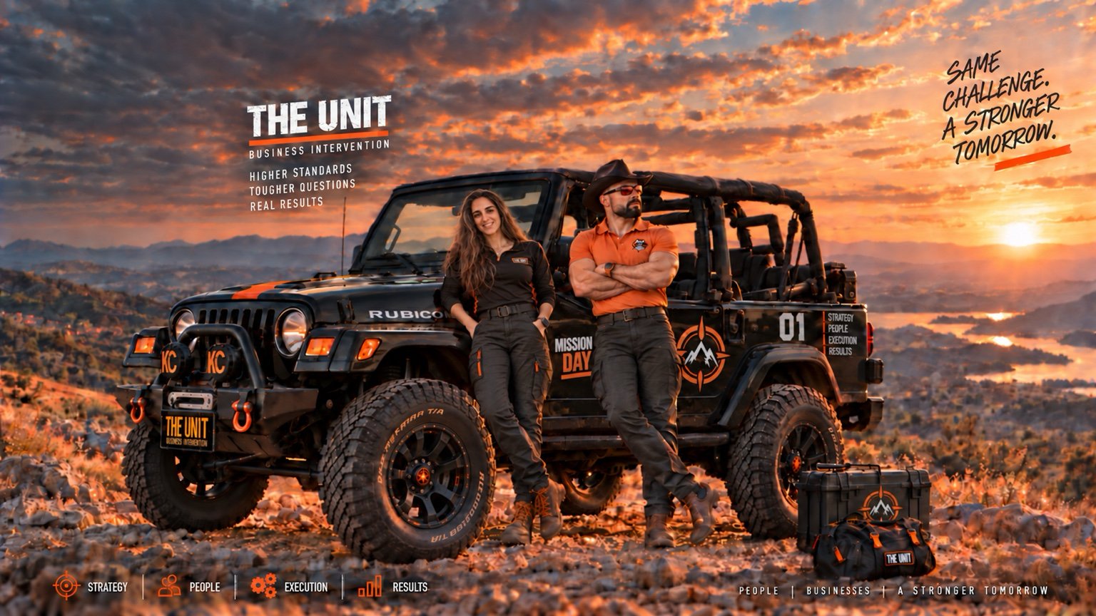 רן ומורן, צוות THE UNIT, ליד הג'יפ של יום המשימה